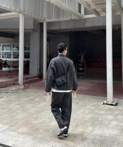 Men's Vintage Washed Distressed Gray Curved Knife Jeans - Straight Loose Fit Autumn Pants