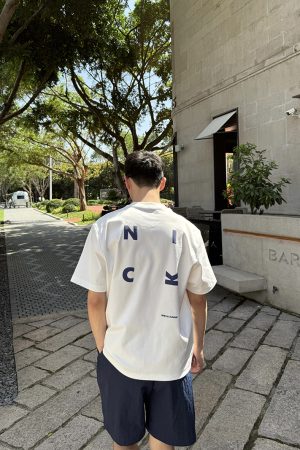 Men's White Short Sleeve T-Shirt with Back Letter Print - Casual Loose Fit for Summer, American High Street Style