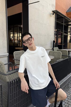 Men's White Short Sleeve T-Shirt with Back Letter Print - Casual Loose Fit for Summer, American High Street Style