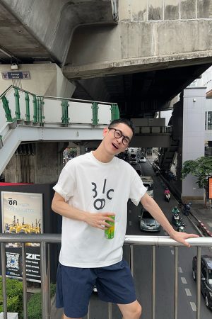 Men's White Short Sleeve T-Shirt with Letter Print - Summer Korean Style Loose Casual Tee