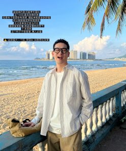 Men's White Striped Long Sleeve Bubble Cotton Cardigan - Versatile Autumn Top for Casual and Smart Looks