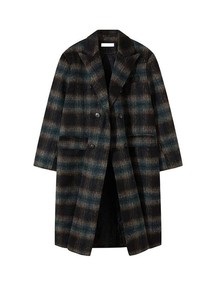 Men's Winter Long Woolen Coat - 2025 New Loose Fit Mid-Length Plaid Trench Coat in American Style Men's Winter Long Woolen Coat - 2025 New Loose Fit Mid-Length Plaid Trench Coat in American Style