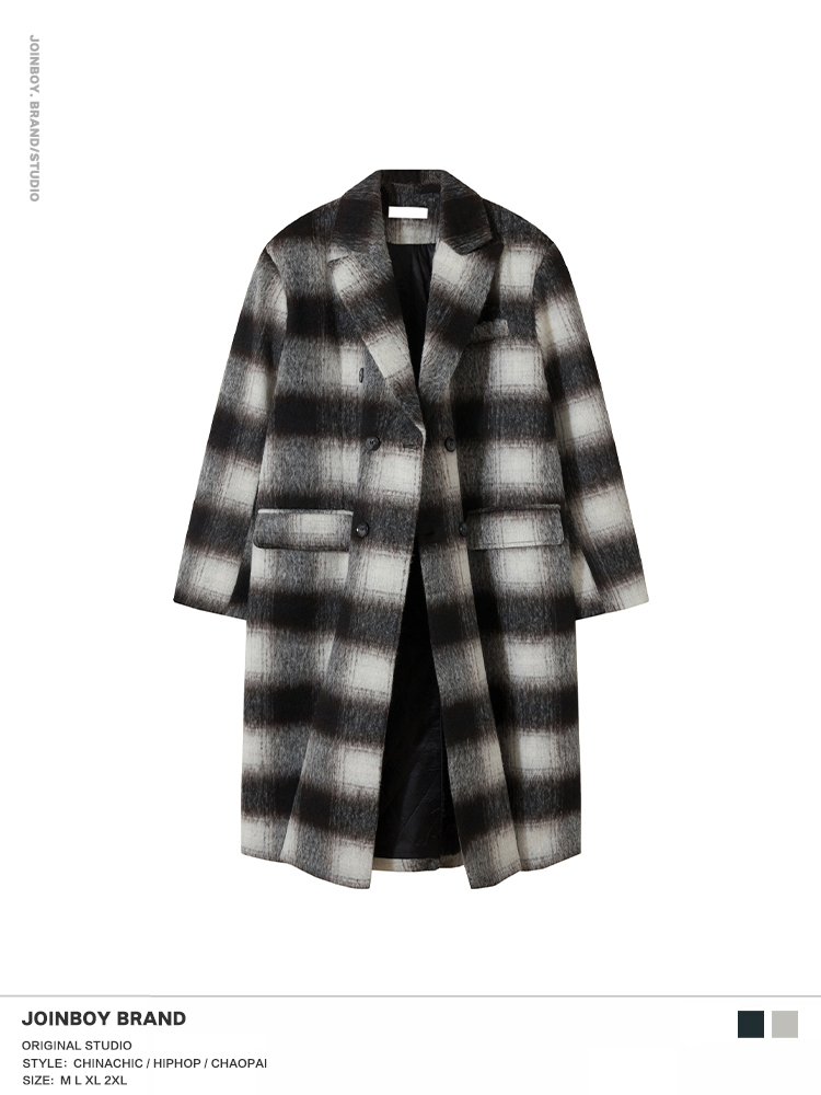 Men's Winter Long Woolen Coat - 2025 New Loose Fit Mid-Length Plaid Trench Coat in American Style Men's Winter Long Woolen Coat - 2025 New Loose Fit Mid-Length Plaid Trench Coat in American Style
