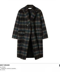 Men's Winter Long Woolen Coat - 2025 New Loose Fit Mid-Length Plaid Trench Coat in American Style