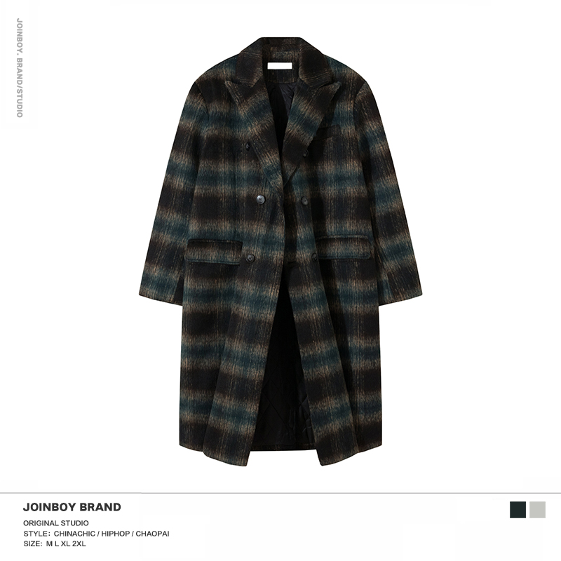 Men's Winter Long Woolen Coat - 2025 New Loose Fit Mid-Length Plaid Trench Coat in American Style Men's Winter Long Woolen Coat - 2025 New Loose Fit Mid-Length Plaid Trench Coat in American Style