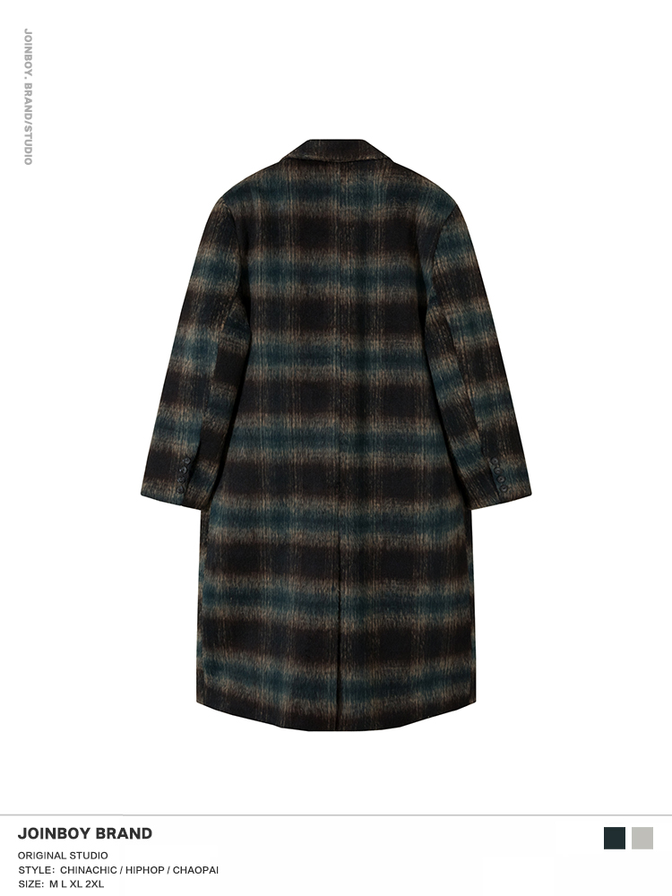 Men's Winter Long Woolen Coat - 2025 New Loose Fit Mid-Length Plaid Trench Coat in American Style Men's Winter Long Woolen Coat - 2025 New Loose Fit Mid-Length Plaid Trench Coat in American Style