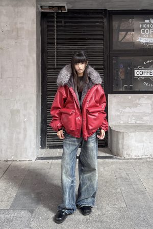 Men's Winter PU Leather Mountain Eagle Jacket with Fur Collar, Thickened Cotton Outerwear, High-Design, Premium Feel, Y2K Style
