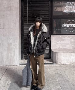 Men's Winter Thickened Hooded Jacket with Fur Collar - Clean Fit Cotton Coat, Mountain Carving Design, Stylish and Warm