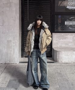 Men's Winter Thickened Hooded Jacket with Fur Collar - Clean Fit Cotton Coat, Mountain Carving Design, Stylish and Warm