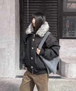 Men's Winter Thickened Hooded Jacket with Fur Collar - Clean Fit Cotton Coat, Mountain Carving Design, Stylish and Warm