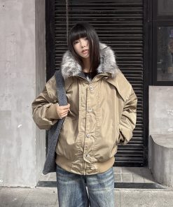 Men's Winter Thickened Hooded Jacket with Fur Collar - Clean Fit Cotton Coat, Mountain Carving Design, Stylish and Warm