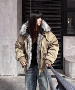 Men's Winter Thickened Hooded Jacket with Fur Collar - Clean Fit Cotton Coat, Mountain Carving Design, Stylish and Warm