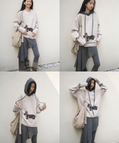 Merino Wool V-Neck Loose Fit Sausage Dog Knit Sweater - Cozy Casual Fall Fashion