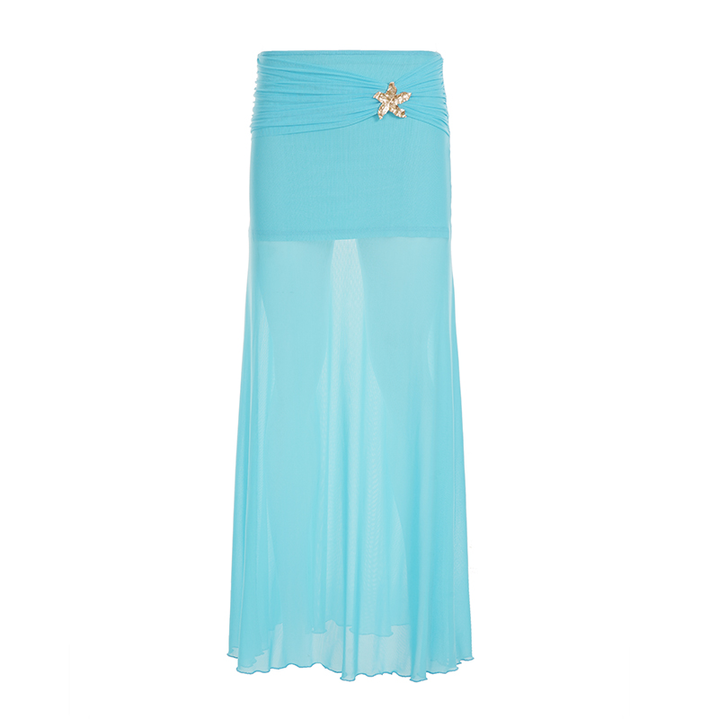 Mermaid Underwater Star Metal Buckle Low Waist Sheer Mesh Spliced Long Skirt - Trendy Y2K Aesthetic Fashion Mermaid Underwater Star Metal Buckle Low Waist Sheer Mesh Spliced Long Skirt - Trendy Y2K Aesthetic Fashion
