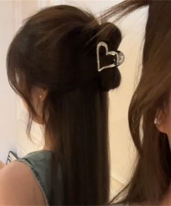 Metal Heart Hairpin Half-Tie Hair Clip for Women - Small Claw Shark Clip for Thin Hair - Elegant Back of Head Accessory
