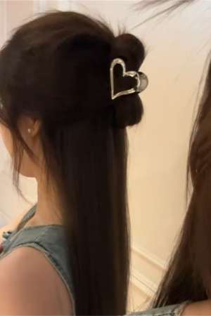 Metal Heart Hairpin Half-Tie Hair Clip for Women - Small Claw Shark Clip for Thin Hair - Elegant Back of Head Accessory
