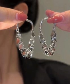 Metal Sequined Tassel Earrings for Women - High-End Punk Studs, Light Luxury Ear Accessories, Niche Fashion Statement