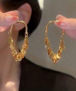 Metal Sequined Tassel Earrings for Women - High-End Punk Studs, Light Luxury Ear Accessories, Niche Fashion Statement