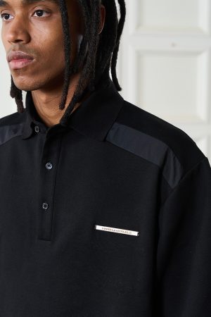 Micro-Deconstructed Metal Nylon Spliced Short-Sleeve Polo Shirt - Clean Fit, Edgy Design, Modern Streetwear Style