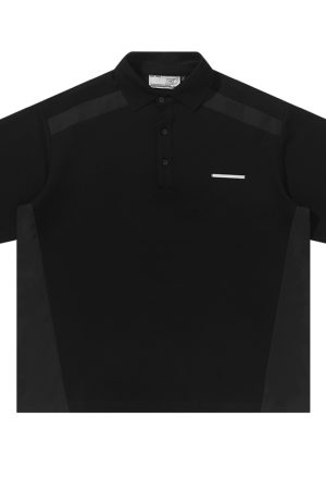 Micro-Deconstructed Metal Nylon Spliced Short-Sleeve Polo Shirt - Clean Fit, Edgy Design, Modern Streetwear Style