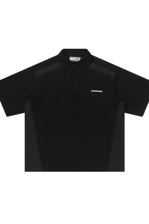 Micro-Deconstructed Metal Nylon Spliced Short-Sleeve Polo Shirt - Clean Fit, Edgy Design, Modern Streetwear Style