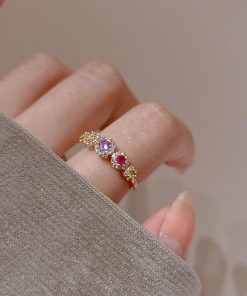 Micro-Inlaid Colored Diamond Zircon Lace Pearl Ring for Women - Summer Japanese Korean Style Open Ring, 2025 Light Luxury Fashion