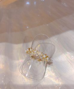 Micro-Inlaid Colored Diamond Zircon Lace Pearl Ring for Women - Summer Japanese Korean Style Open Ring, 2025 Light Luxury Fashion