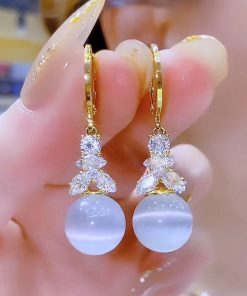 Micro-Inlaid Zircon Gradient Bead Drop Earrings - Light Luxury Fashion Jewelry for a Slim Face, Perfect for Everyday Wear