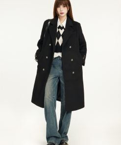 Mid-Length Black Wool Coat for Women - Spring 2025 Slimming Design for Petite - Elegant and Chic Outerwear