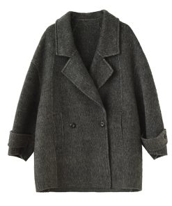 Mid-Length Double-Faced Wool Coat with Suit Collar - Yak Wool, Mulberry Silk, Australian Wool, Straight Loose Fit, Luxe Outerwear