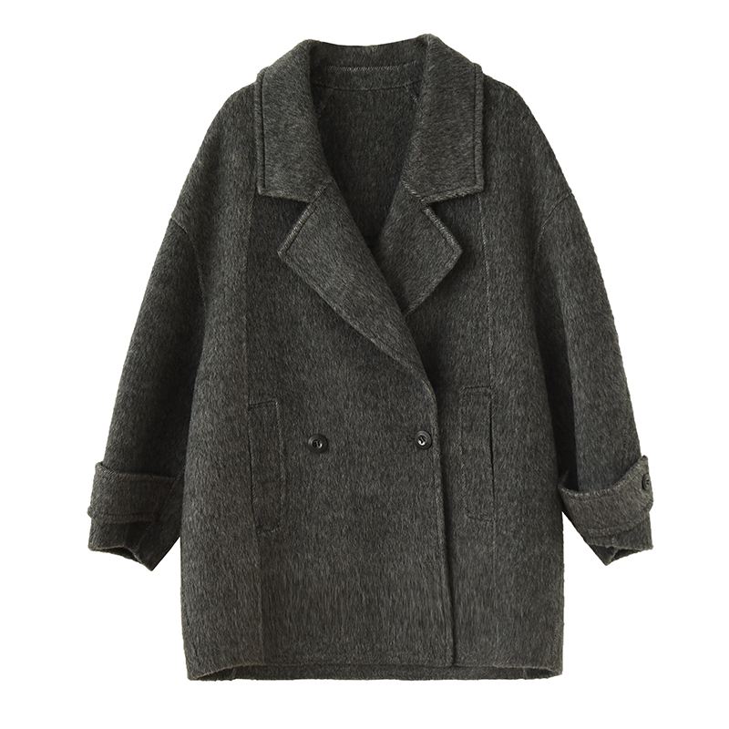 Mid-Length Double-Faced Wool Coat with Suit Collar - Yak Wool, Mulberry Silk, Australian Wool, Straight Loose Fit, Luxe Outerwear Mid-Length Double-Faced Wool Coat with Suit Collar - Yak Wool, Mulberry Silk, Australian Wool, Straight Loose Fit, Luxe Outerwear