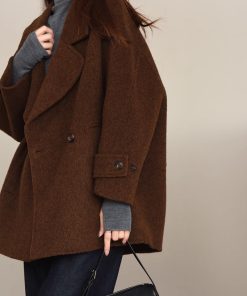 Mid-Length Double-Faced Wool Coat with Suit Collar - Yak Wool, Mulberry Silk, Australian Wool, Straight Loose Fit, Luxe Outerwear