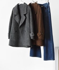 Mid-Length Double-Faced Wool Coat with Suit Collar - Yak Wool, Mulberry Silk, Australian Wool, Straight Loose Fit, Luxe Outerwear
