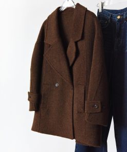 Mid-Length Double-Faced Wool Coat with Suit Collar - Yak Wool, Mulberry Silk, Australian Wool, Straight Loose Fit, Luxe Outerwear
