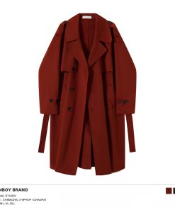 Mid-Length Double-Sided Woolen Trench Coat for Men - High-End Korean Style Cool Winter Red Outerwear