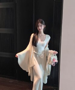 Mid-Length Loose Bell Sleeve White Knitted Cardigan for Women - Soft Cozy Autumn Winter Shawl Sweater