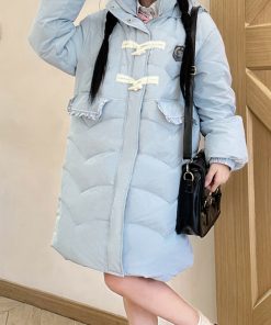 Mid-Length Loose Duck Down Coat with Toggle Buttons - Thick Winter Jacket for Petite Sizes, Perfect for Cold Weather Style