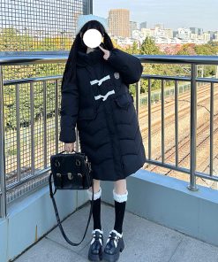 Mid-Length Loose Duck Down Coat with Toggle Buttons - Thick Winter Jacket for Petite Sizes, Perfect for Cold Weather Style