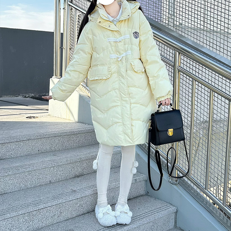 Mid-Length Loose Duck Down Coat with Toggle Buttons - Thick Winter Jacket for Petite Sizes, Perfect for Cold Weather Style Mid-Length Loose Duck Down Coat with Toggle Buttons - Thick Winter Jacket for Petite Sizes, Perfect for Cold Weather Style