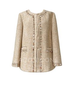 Mid-Length Pine Wood Agarwood Design Woolen Coat - Thick Coarse Tweed Overcoat for Stylish Fall and Winter Fashion