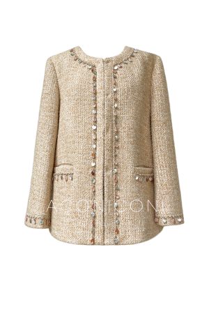 Mid-Length Pine Wood Agarwood Design Woolen Coat - Thick Coarse Tweed Overcoat for Stylish Fall and Winter Fashion