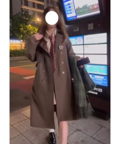 Mid-Length Pudding Bear JK Uniform Coat for Women, Autumn Short Style, High-End British College Trench for Petite Sizes