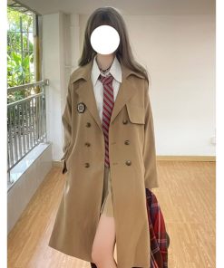 Mid-Length Pudding Bear JK Uniform Coat for Women, Autumn Short Style, High-End British College Trench for Petite Sizes