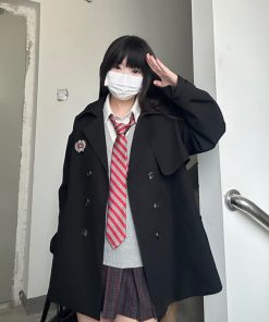 Mid-Length Pudding Bear JK Uniform Coat for Women, Autumn Short Style, High-End British College Trench for Petite Sizes