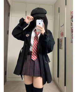 Mid-Length Pudding Bear JK Uniform Coat for Women, Autumn Short Style, High-End British College Trench for Petite Sizes