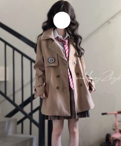 Mid-Length Pudding Bear JK Uniform Coat for Women, Autumn Short Style, High-End British College Trench for Petite Sizes