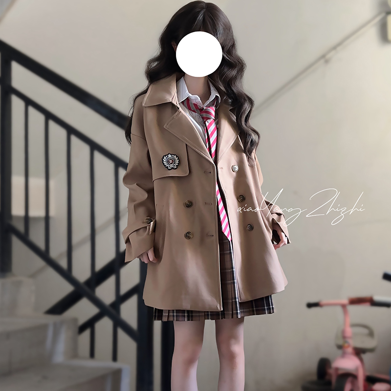 Mid-Length Pudding Bear JK Uniform Coat for Women, Autumn Short Style, High-End British College Trench for Petite Sizes Mid-Length Pudding Bear JK Uniform Coat for Women, Autumn Short Style, High-End British College Trench for Petite Sizes