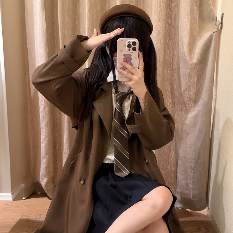 Mid-Length Pudding Bear JK Uniform Coat for Women, Autumn Short Style, High-End British College Trench for Petite Sizes Mid-Length Pudding Bear JK Uniform Coat for Women, Autumn Short Style, High-End British College Trench for Petite Sizes