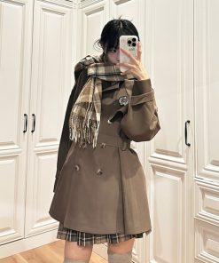 Mid-Length Pudding Bear JK Uniform Coat for Women, Autumn Short Style, High-End British College Trench for Petite Sizes