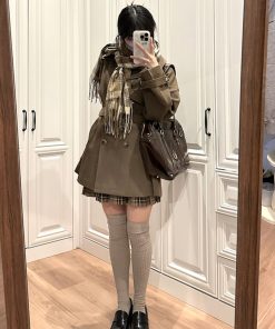 Mid-Length Pudding Bear JK Uniform Coat for Women, Autumn Style, Short Version, High-End British Fashion for Petite Figures